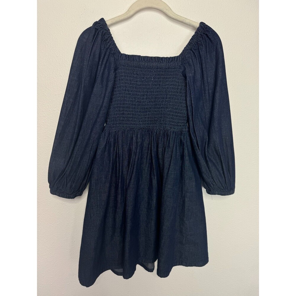 J.Crew Size XXS Smocked Puff Sleeve Mini Dress in Chambray  Blue 100% Cotton NWT - Picture 14 of 14